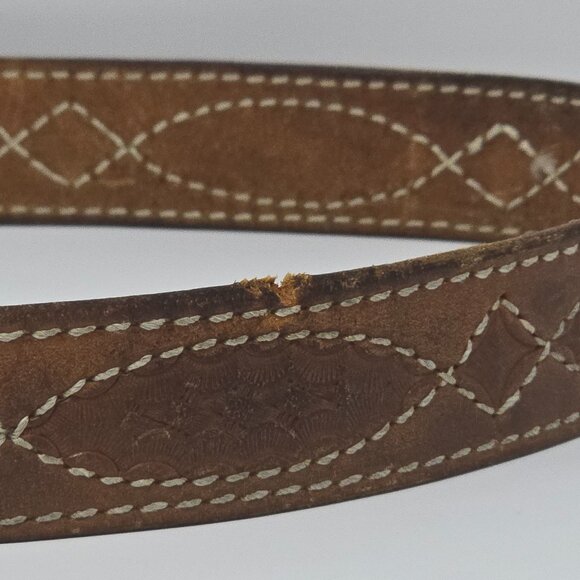 Triple K Tooled Leather Belt with German Silver and Turquoise Western Buckle 34 - Picture 4 of 13